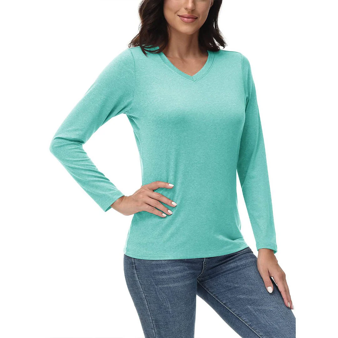 Women's V-Neck Sun Shirts UPF 50+ Long Sleeve T-Shirts