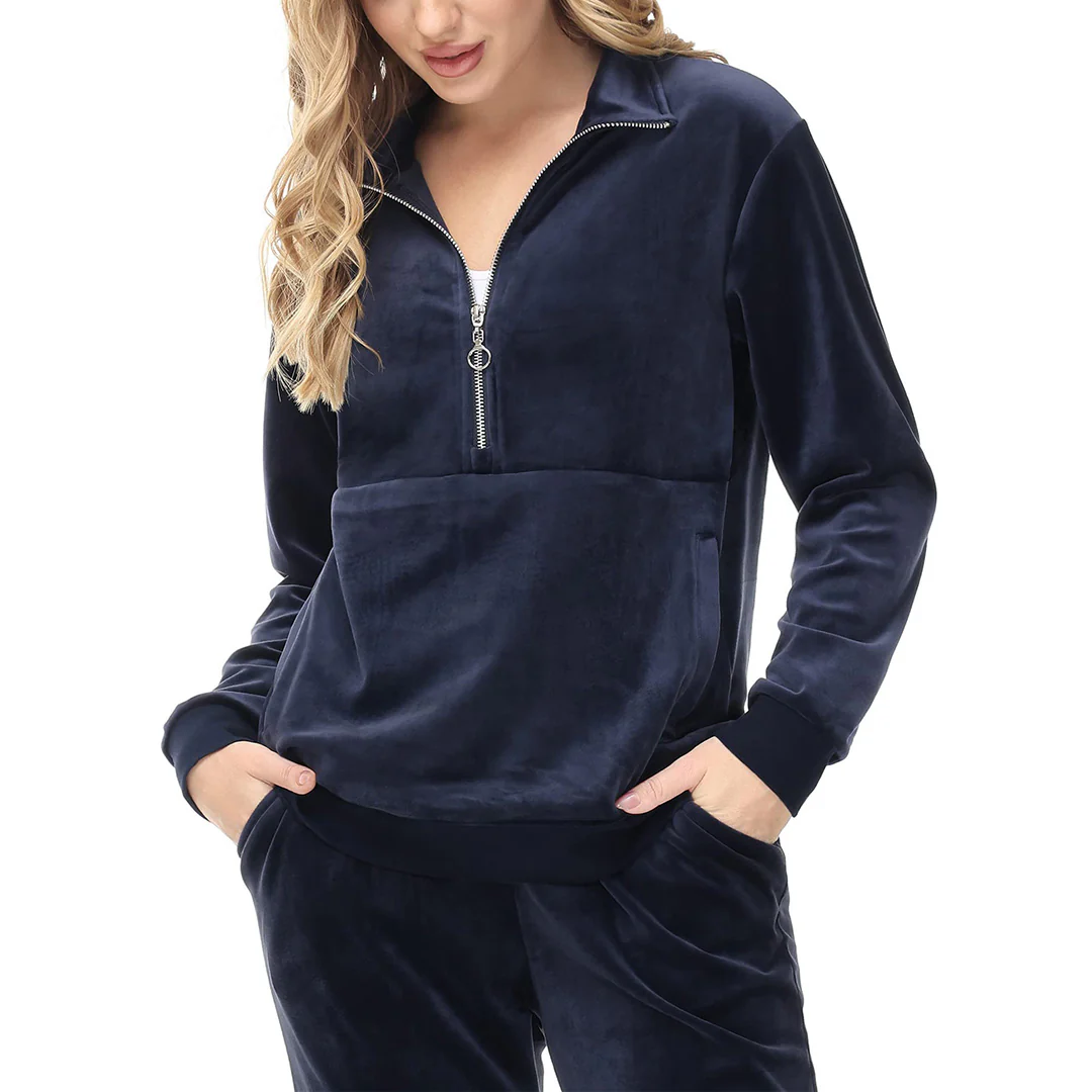 Women's Half Zip Velour Pullovers