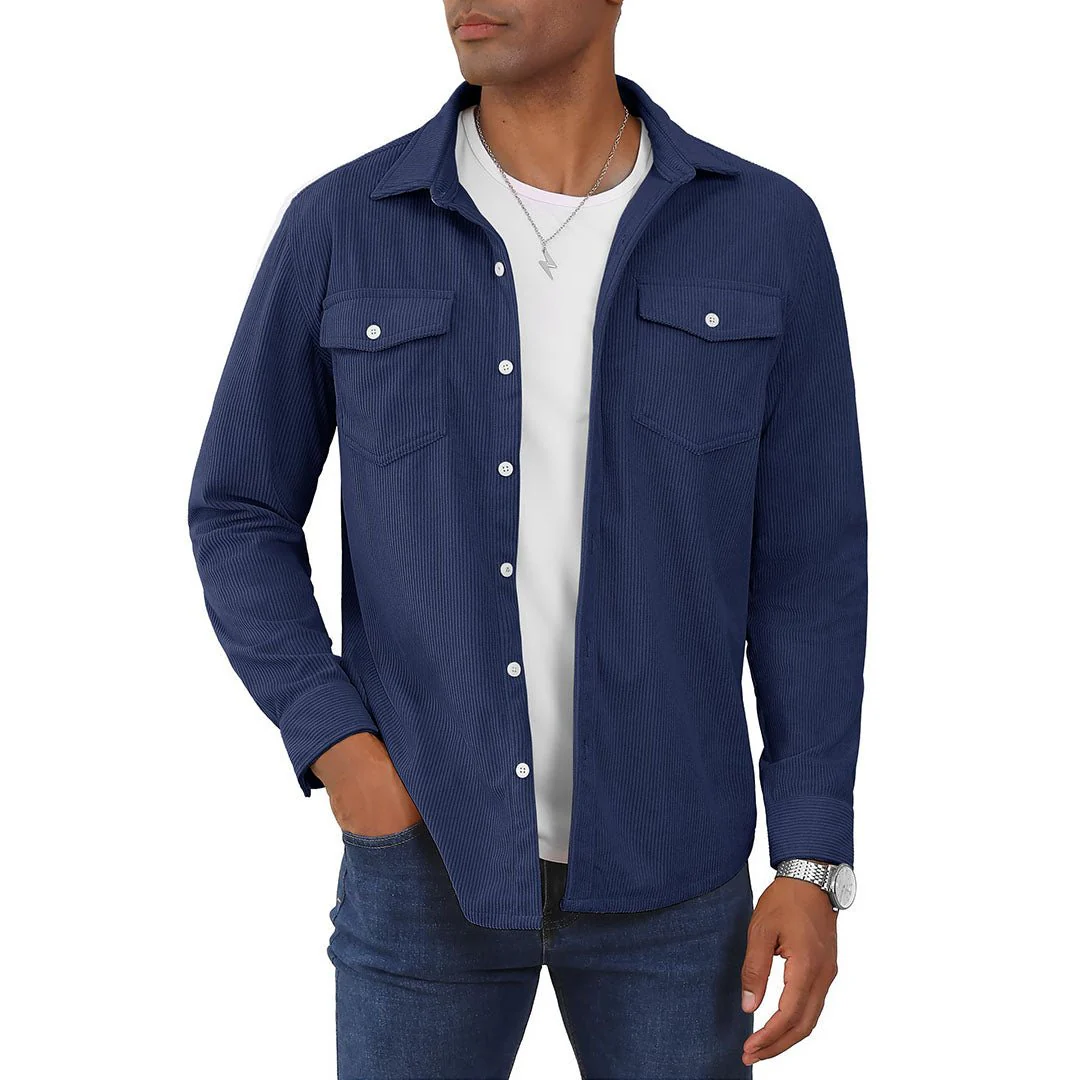Men's Casual Shacket Lightweight Corduroy Shirt Jacket