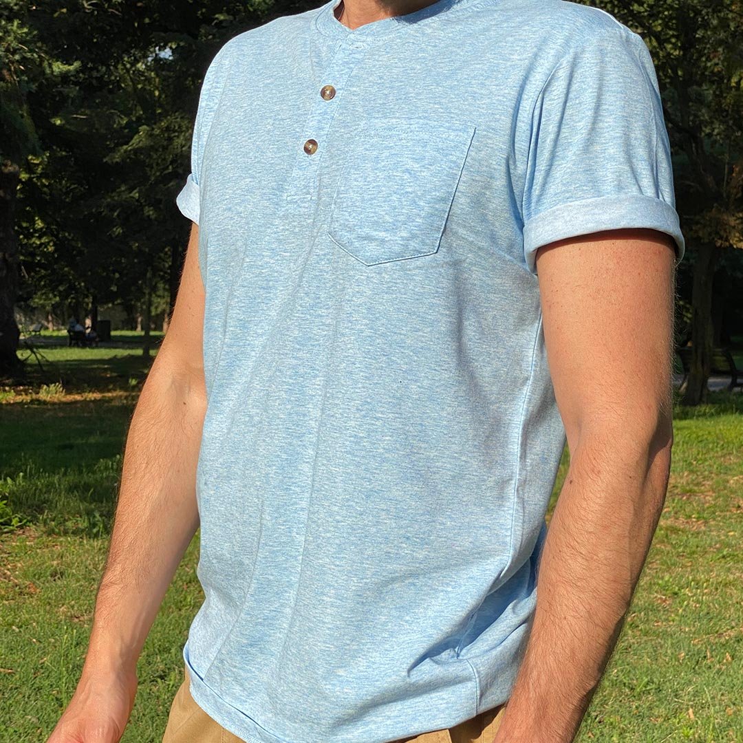 Men's Cotton Casual Henley T-Shirt with Pocket