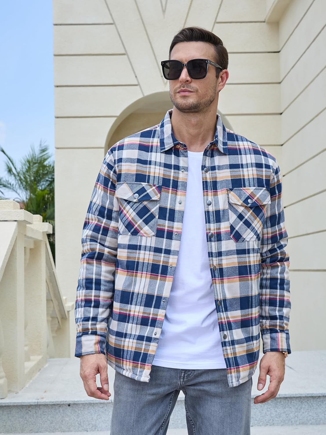 Men's Flannel Shirt Long Sleeve Button Down Jacket