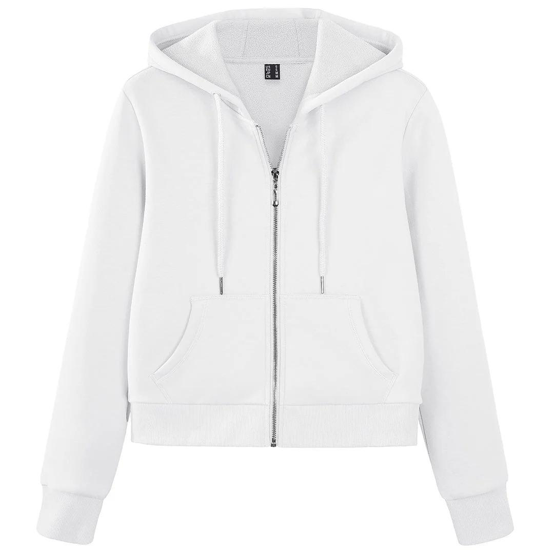 Women's Fleece Lined Full Zip Crop Tops Hoodies