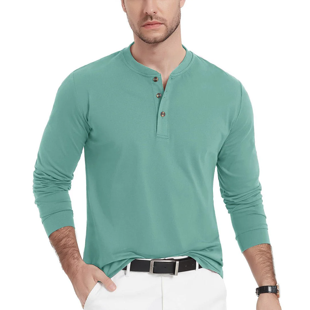 Men's Henley Long Sleeve Cotton Casual Moisture Wicking Shirts