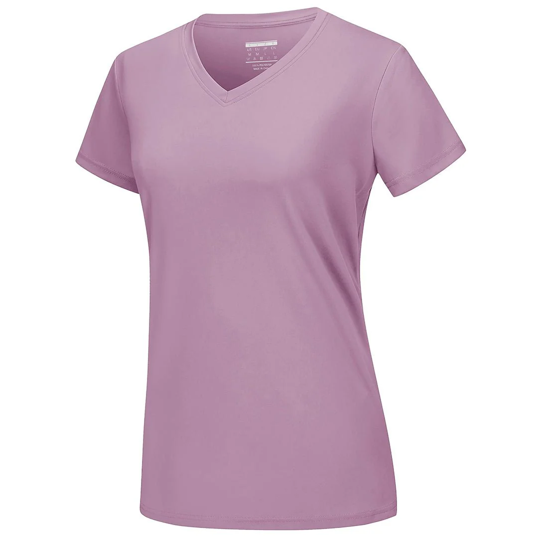 Women's UPF 50+ Sun Protection V-Neck Quick Dry Short Sleeve T-shirts