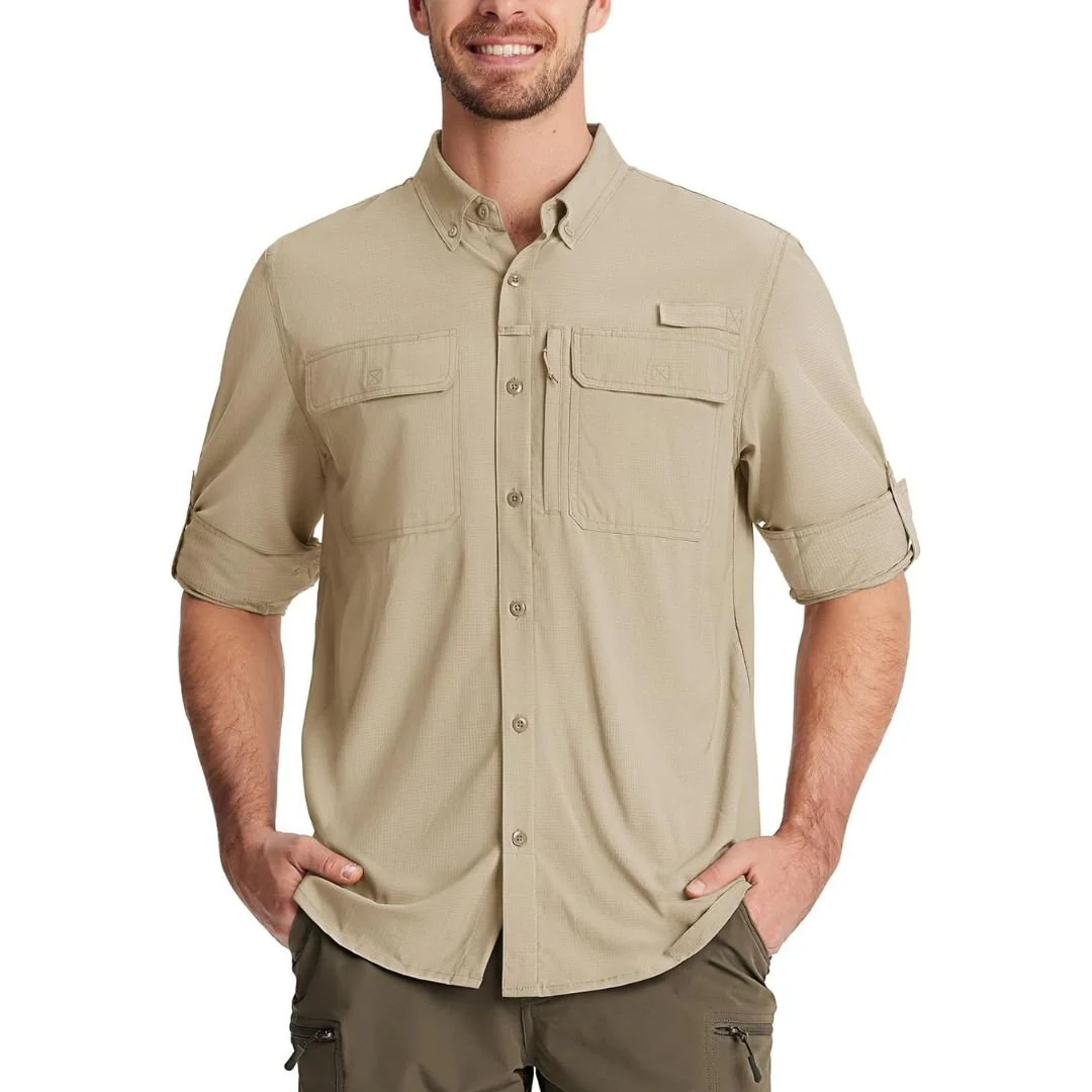 Men's Fishing Shirts UPF50+ Sun Protection Shirts with Zipper Pockets