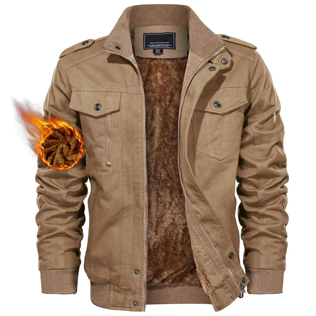 Men's Winter Jacket-Fleece Cotton Casual Cargo Bomber Jacket