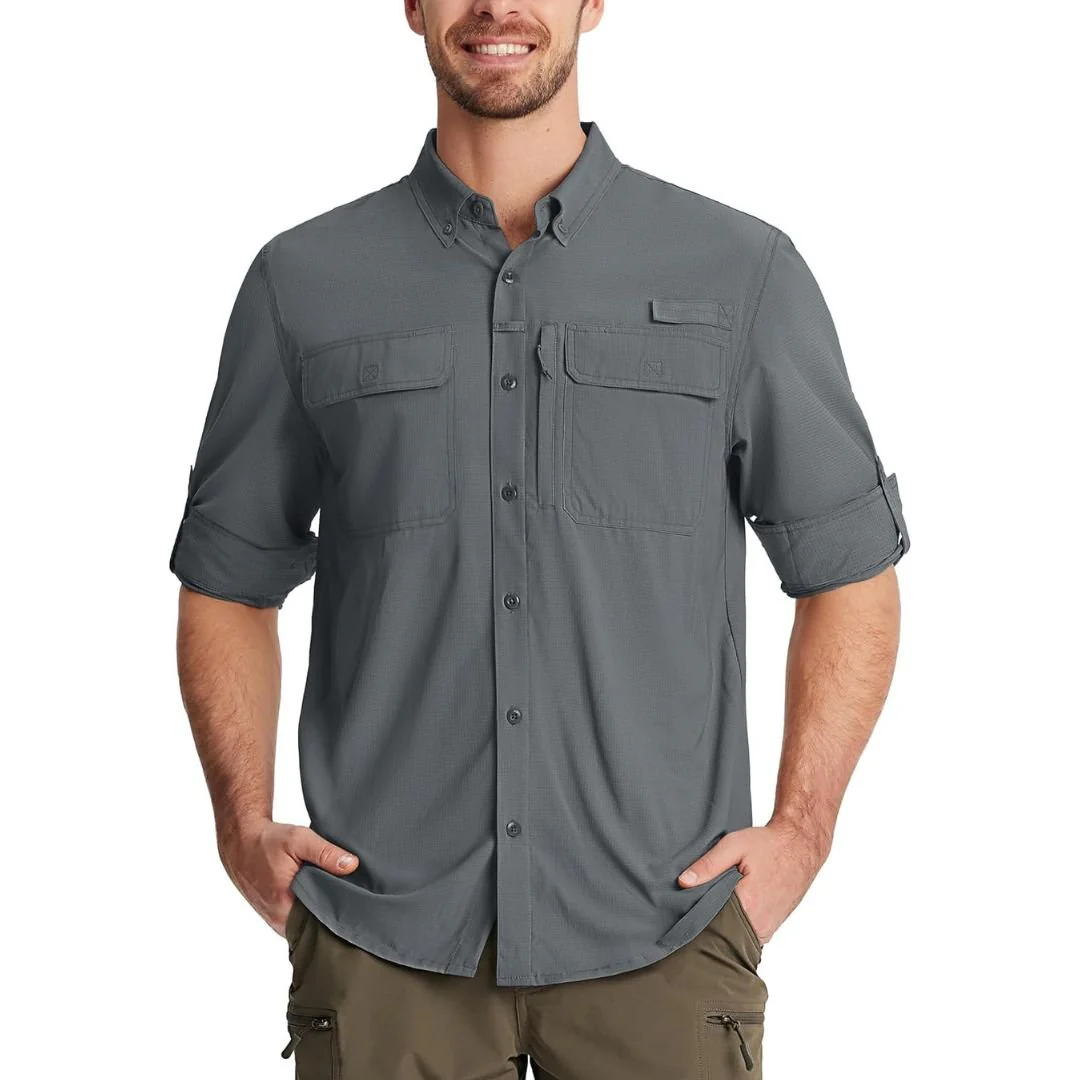 Men's Fishing Shirts UPF50+ Sun Protection Shirts with Zipper Pockets