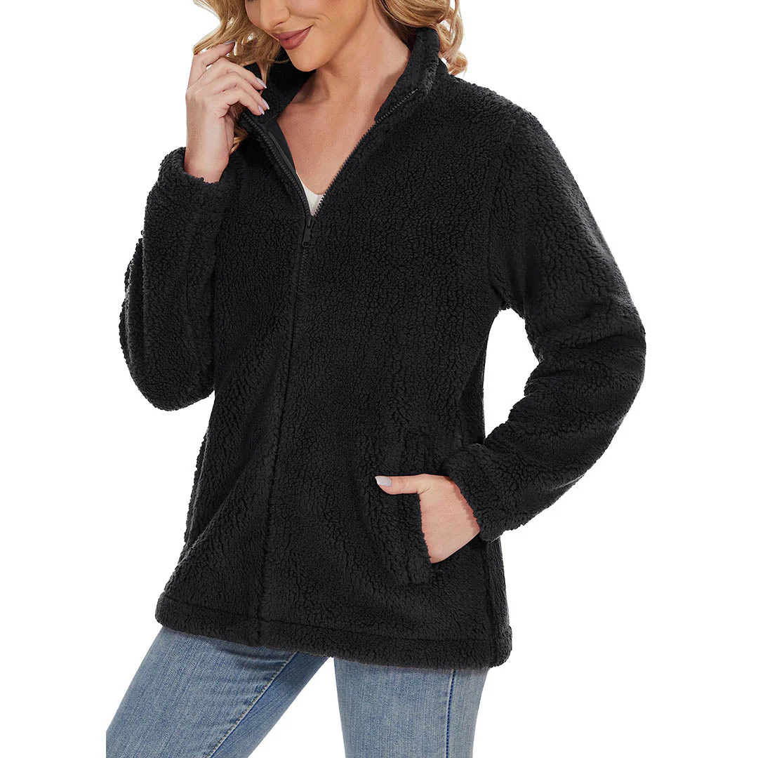 Women's Sherpa Fleece Full Zip Fuzzy Jackets