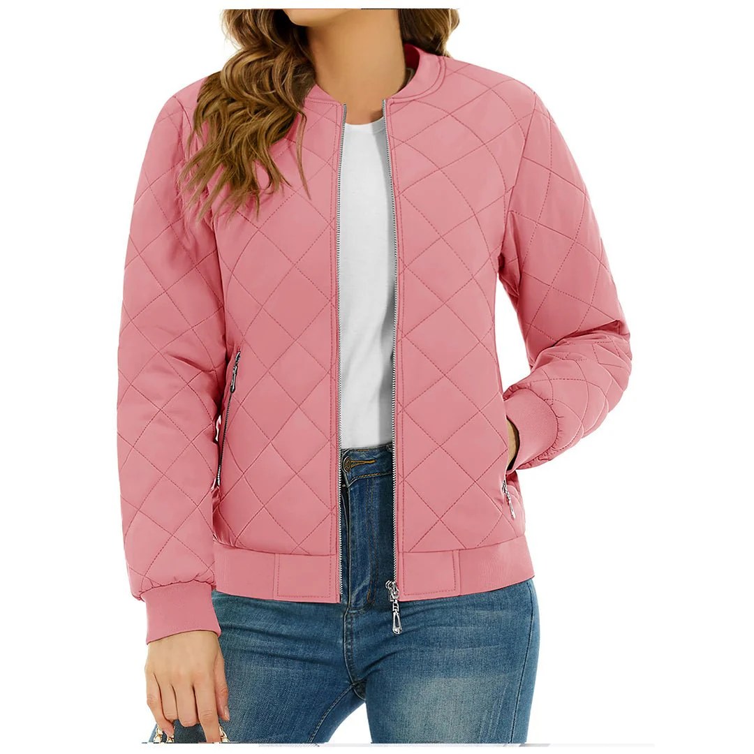 Women's Diamond Quilted Jackets Lightweight Casual Bomber Jacket