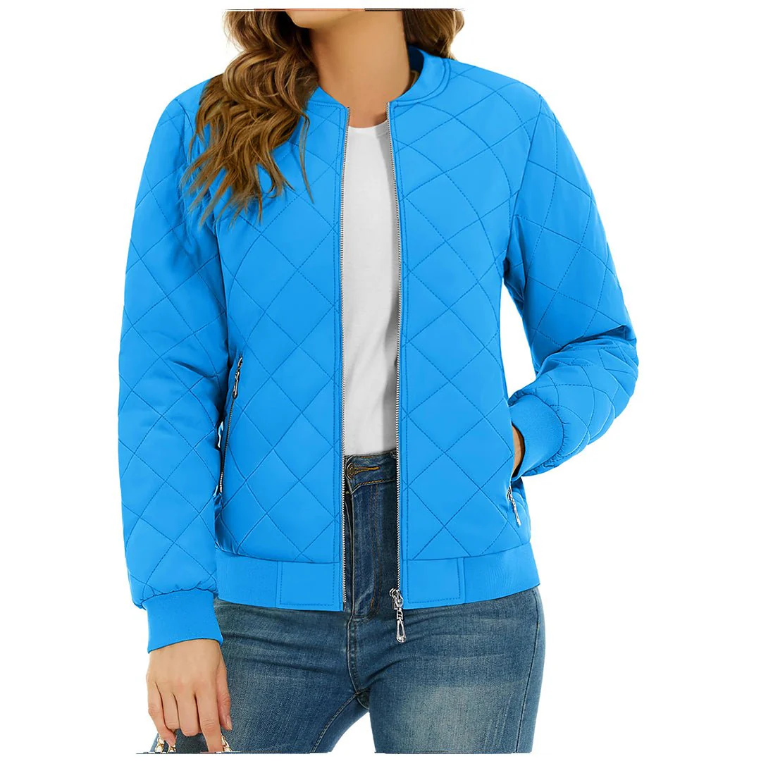 Women's Diamond Quilted Jackets Lightweight Casual Bomber Jacket