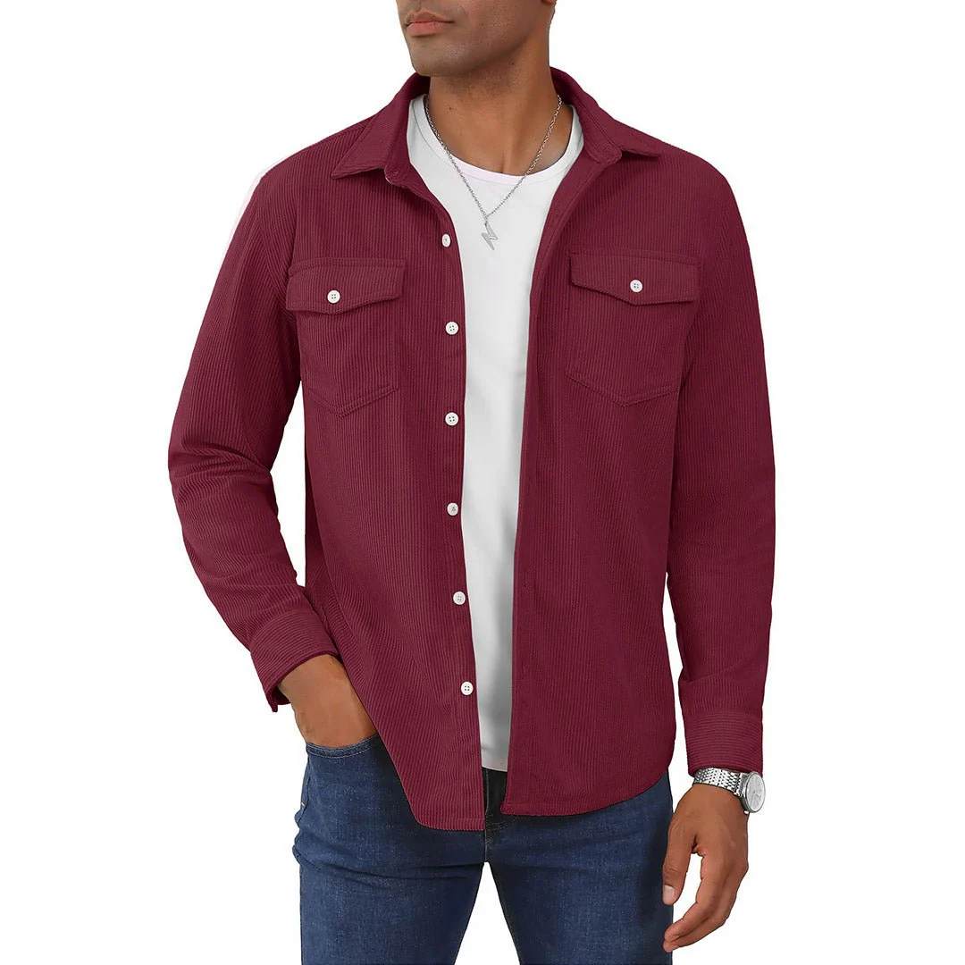 Men's Casual Shacket Lightweight Corduroy Shirt Jacket