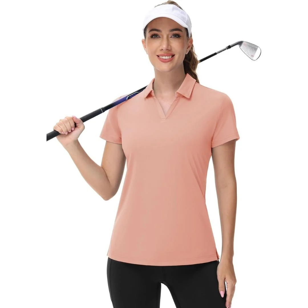 Womens V Neck Quick Dry UPF 50+ Golf Polo Shirt
