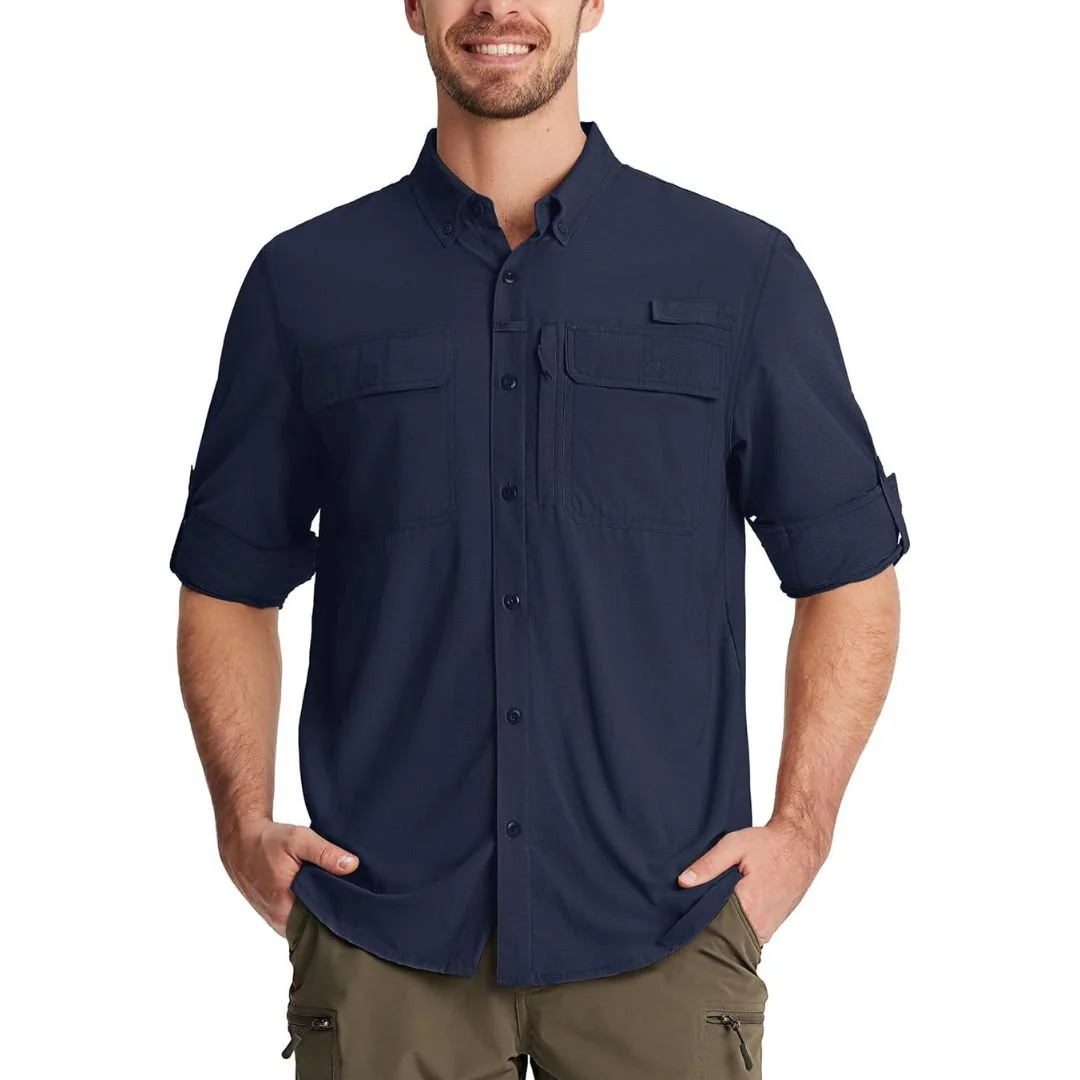 Men's Fishing Shirts UPF50+ Sun Protection Shirts with Zipper Pockets