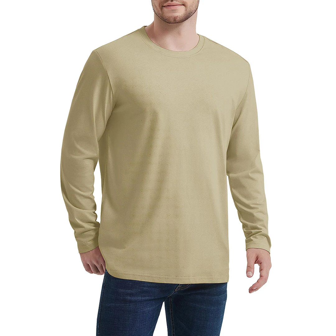 Men's Cotton Solid Color Classic Casual Long Sleeve T-shirt