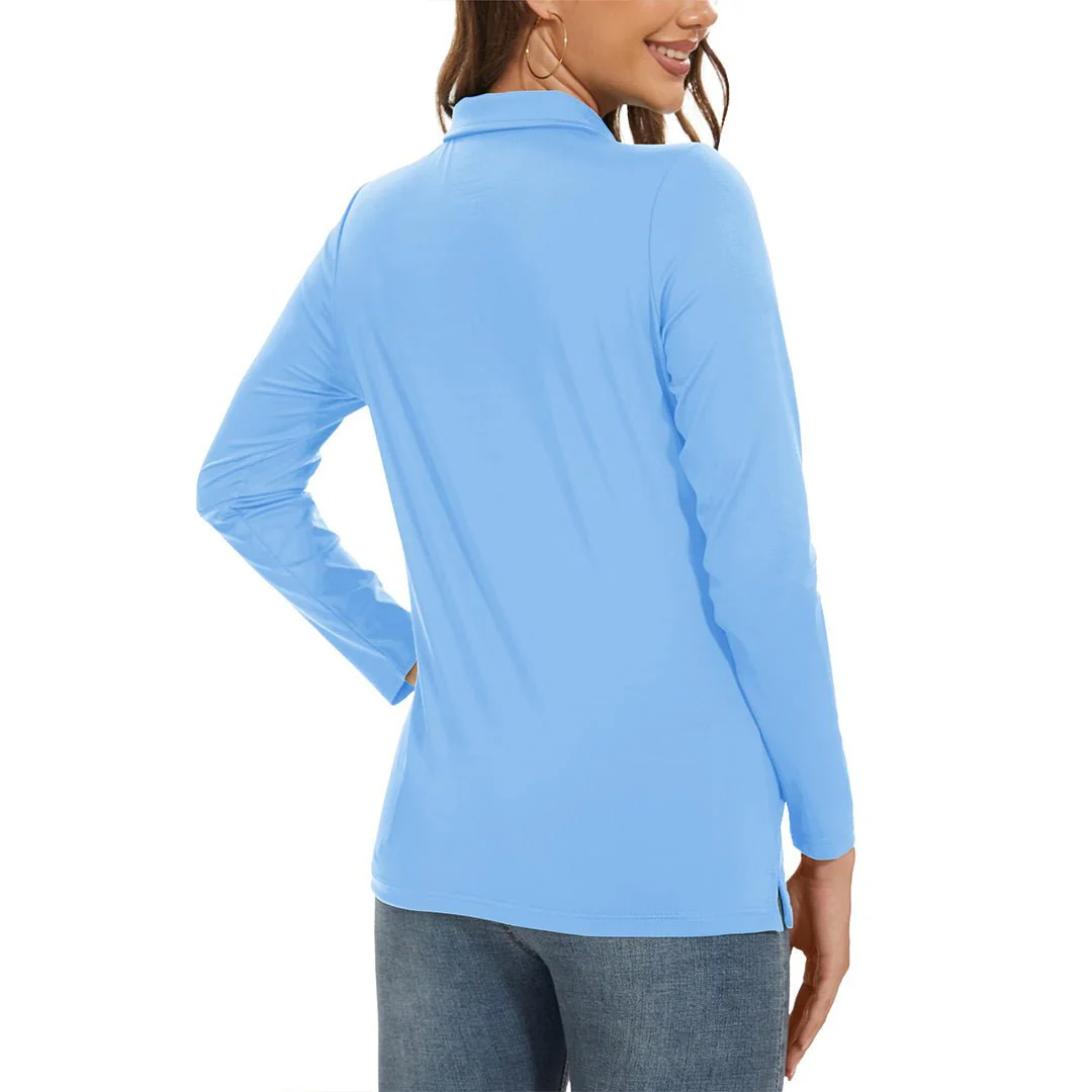 Women's Golf UPF 50+ Sun Protection 3-Button Quick Dry Long Sleeve Polo Shirts