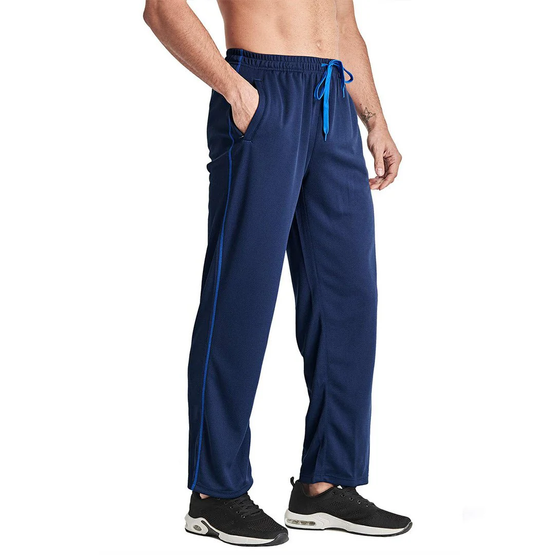 Men's Casual Open Bottom Mesh Sweatpants with Pockets