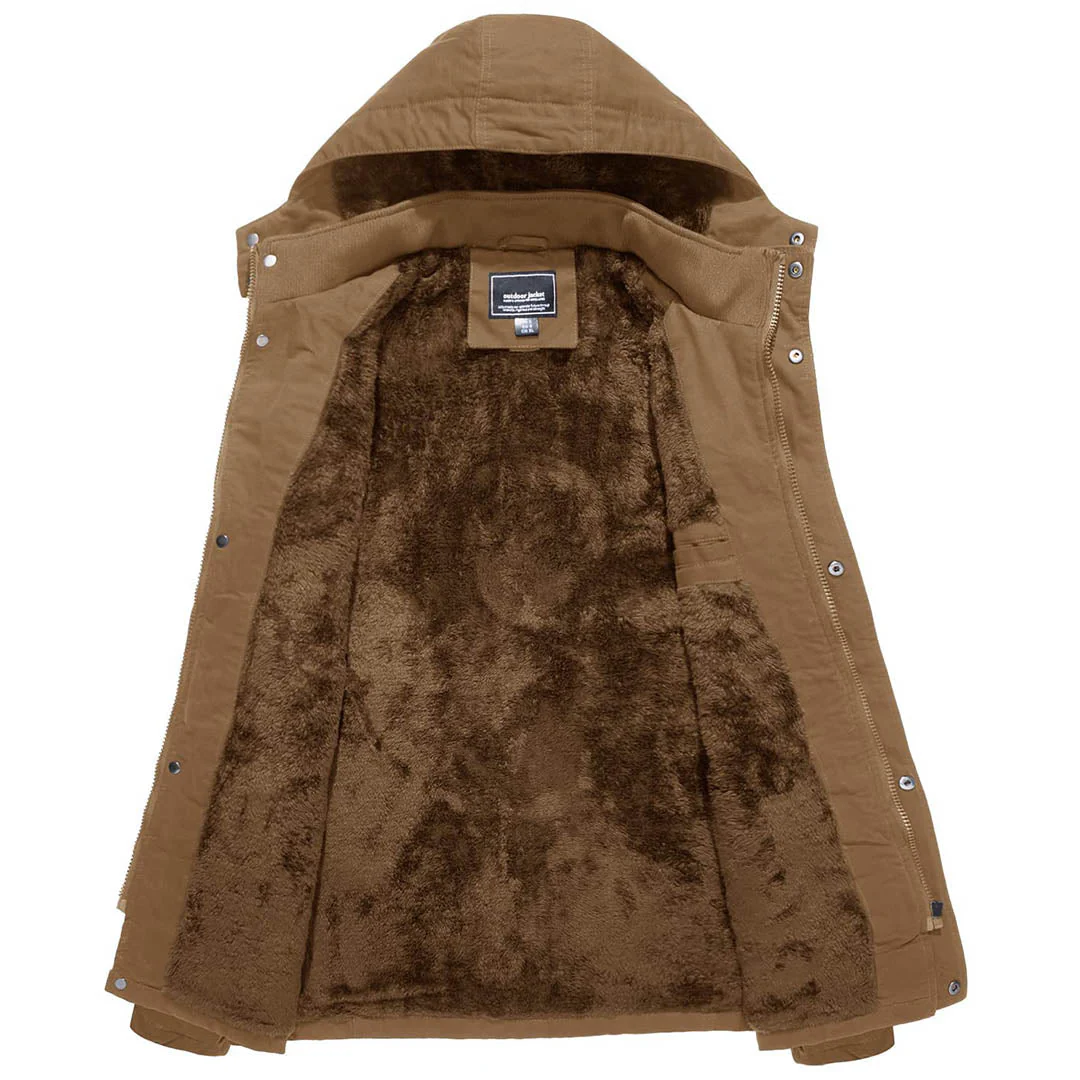 Men's Winter Cotton Fleece Lined Coats Warm Cargo Jackets with Hooded