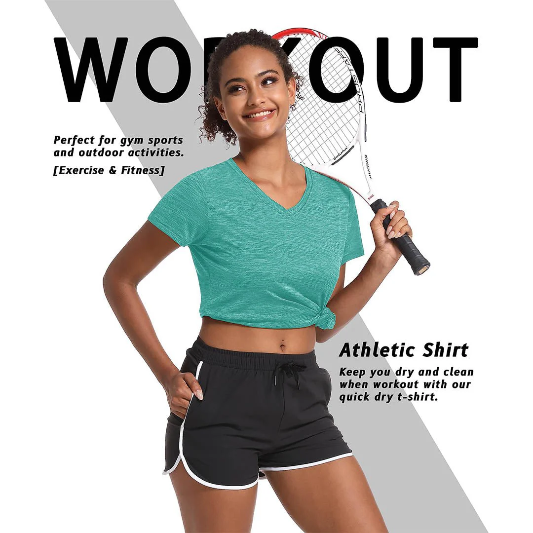 Women's Quick Dry Athletic V-Neck Yoga Gym T-shirts