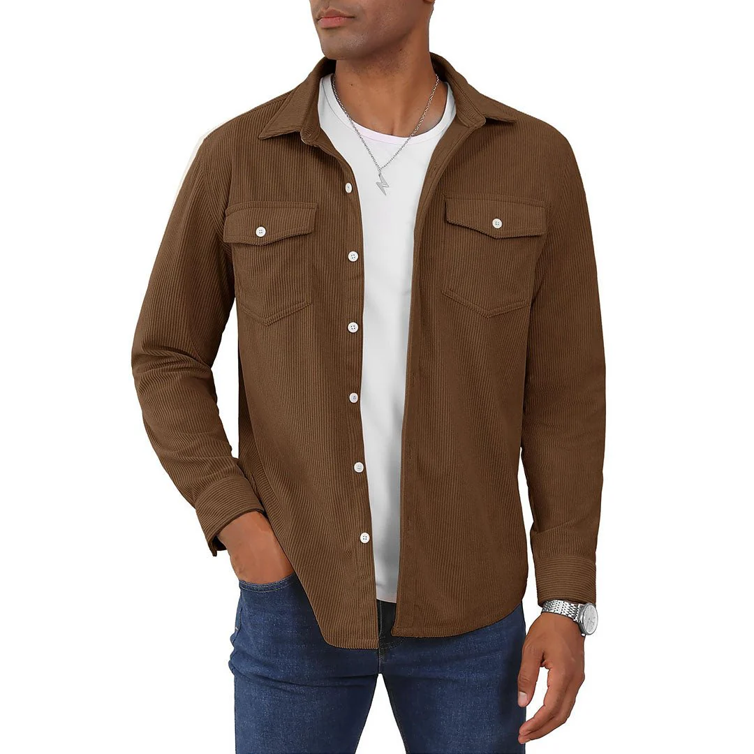 Men's Casual Shacket Lightweight Corduroy Shirt Jacket