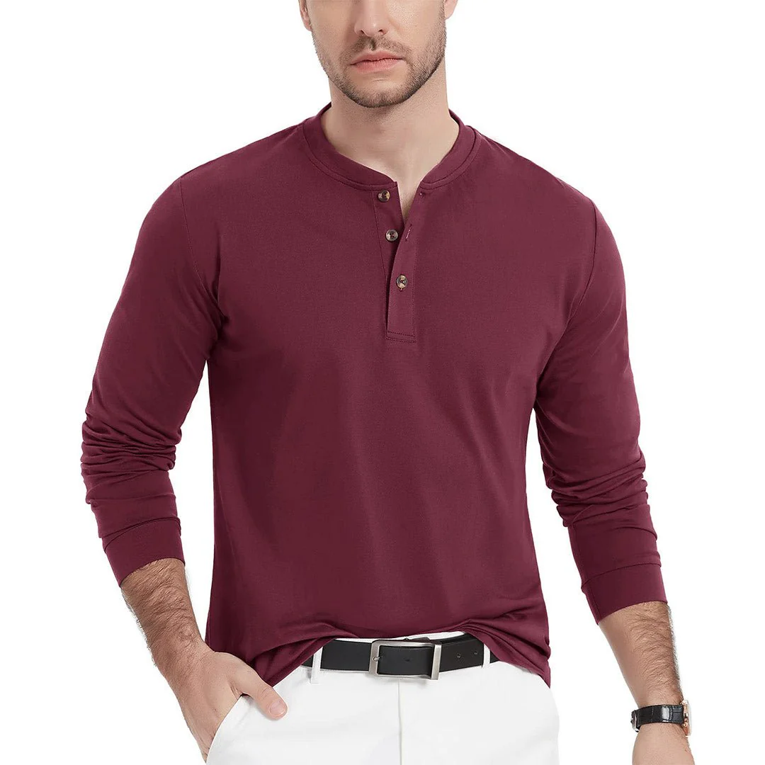 Men's Henley Long Sleeve Cotton Casual Moisture Wicking Shirts