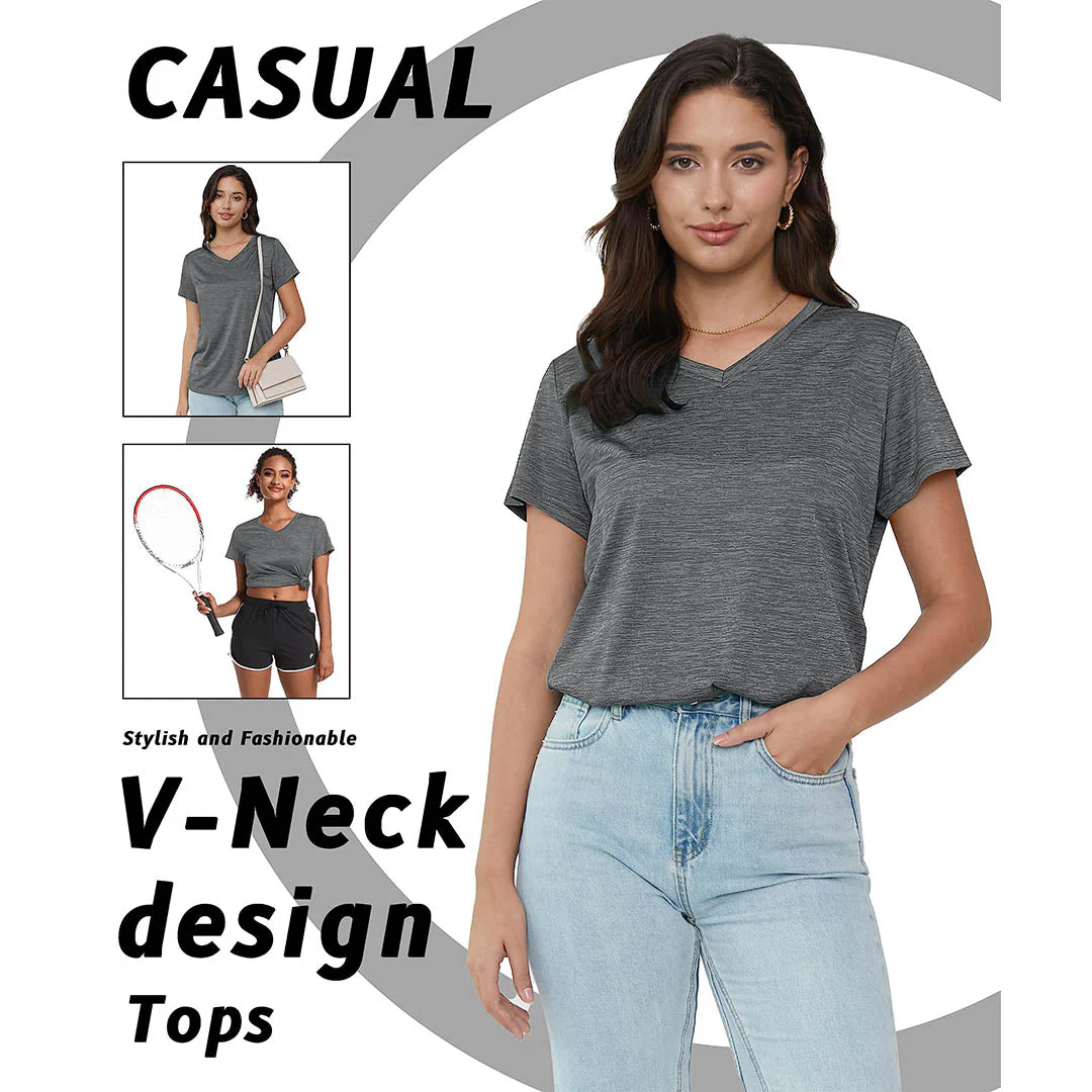 Women's Quick Dry Athletic V-Neck Yoga Gym T-shirts