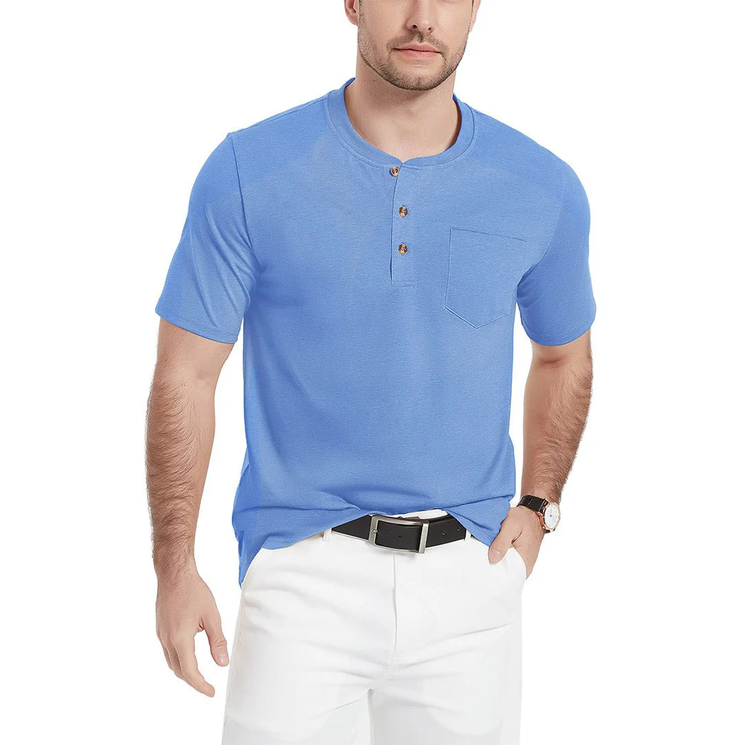 Men's Cotton Casual Henley T-Shirt with Pocket