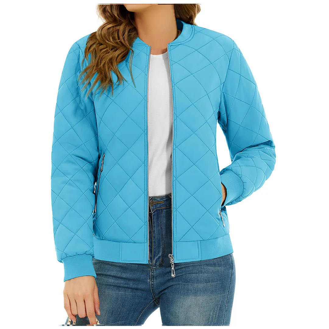 Women's Diamond Quilted Jackets Lightweight Casual Bomber Jacket