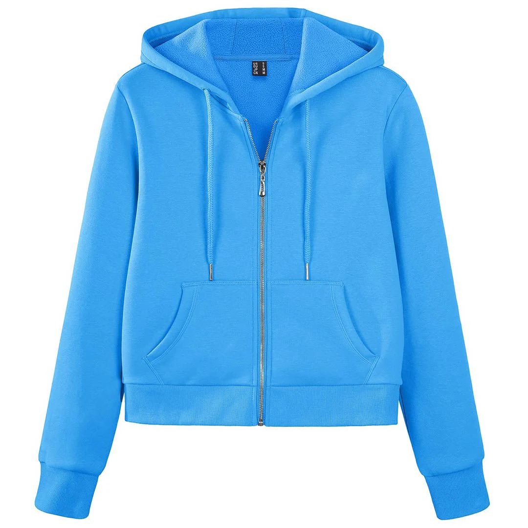 Women's Fleece Lined Full Zip Crop Tops Hoodies