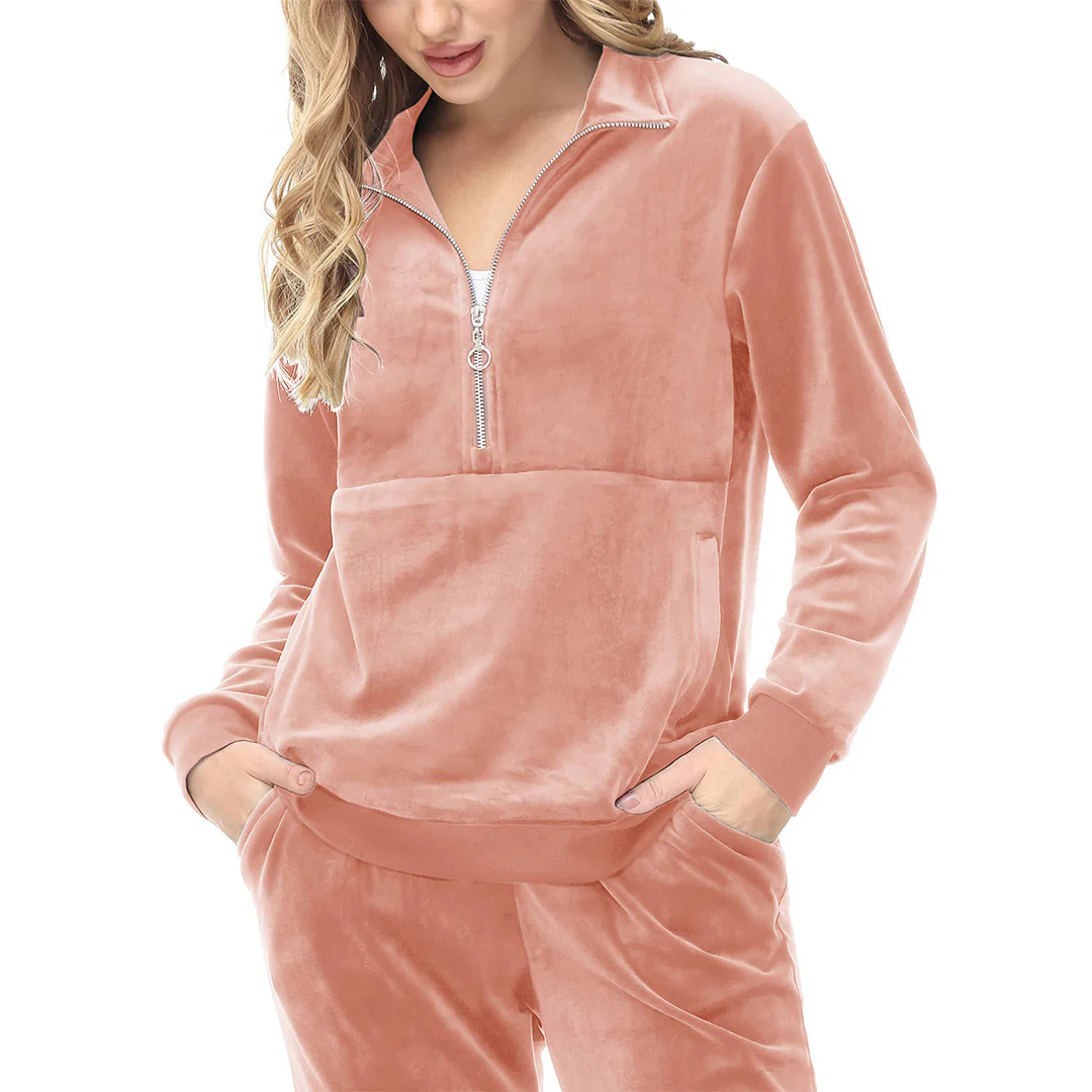 Women's Half Zip Velour Pullovers