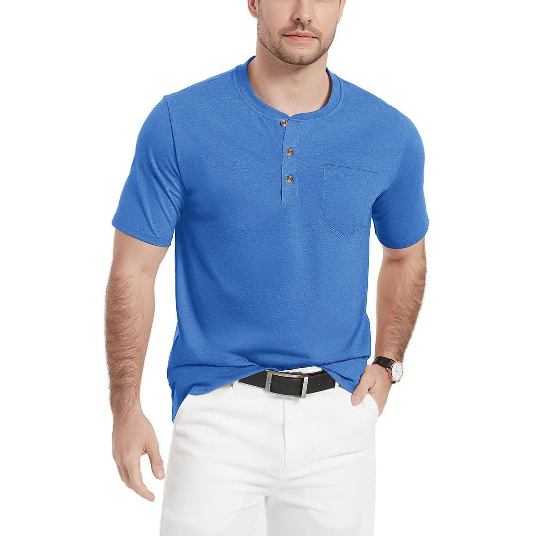 Men's Cotton Casual Henley T-Shirt with Pocket
