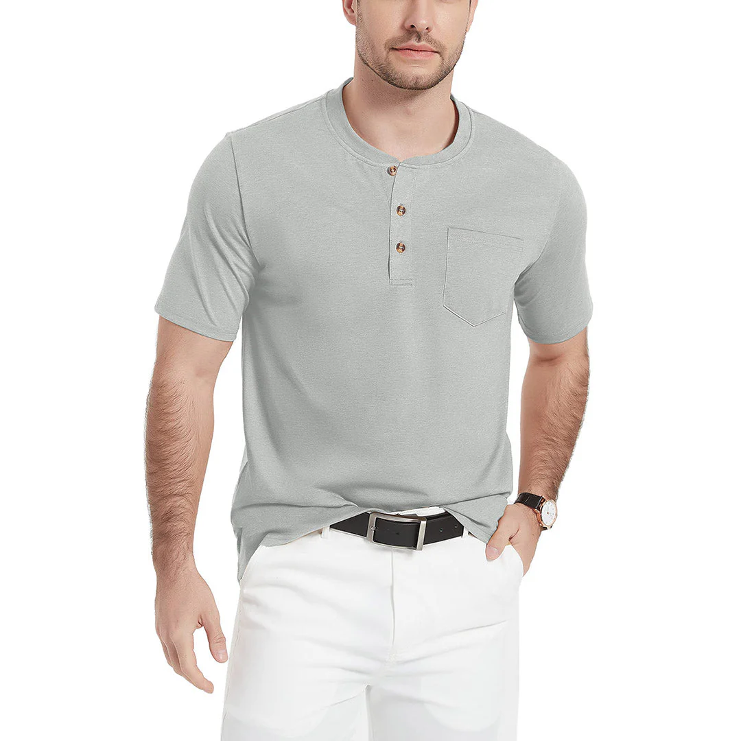 Men's Cotton Casual Henley T-Shirt with Pocket