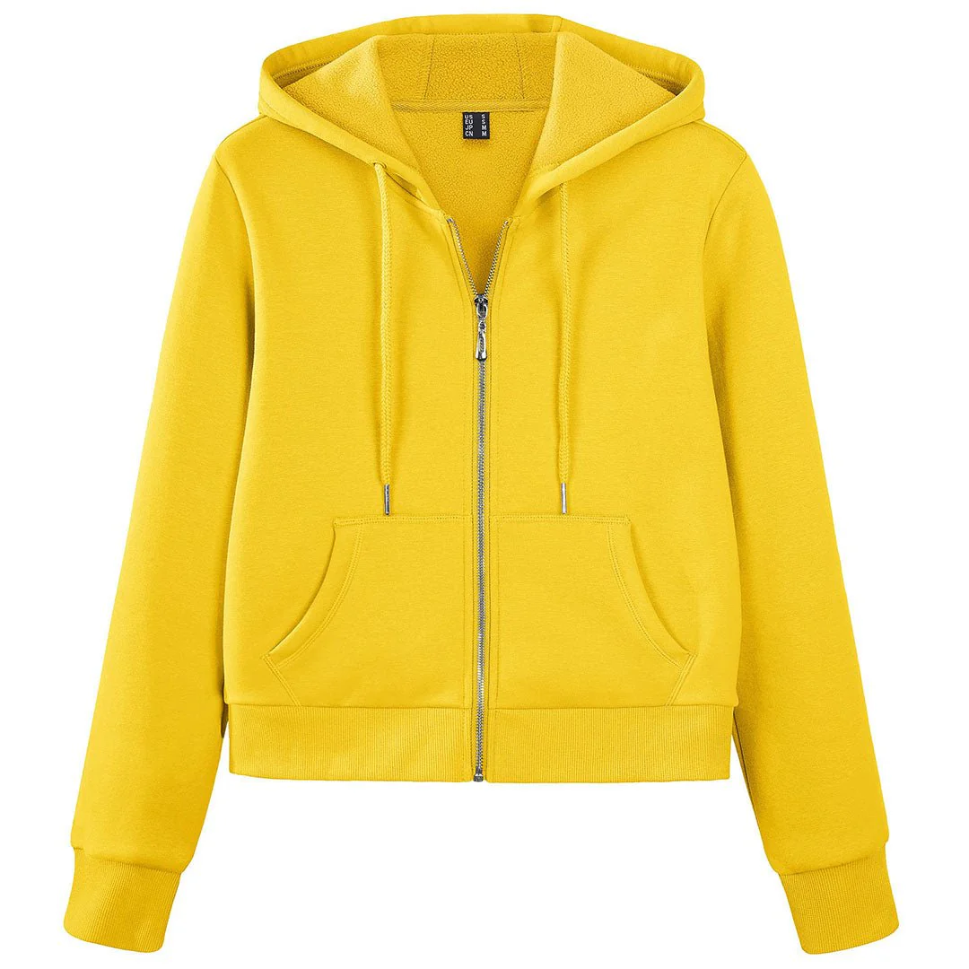 Women's Fleece Lined Full Zip Crop Tops Hoodies