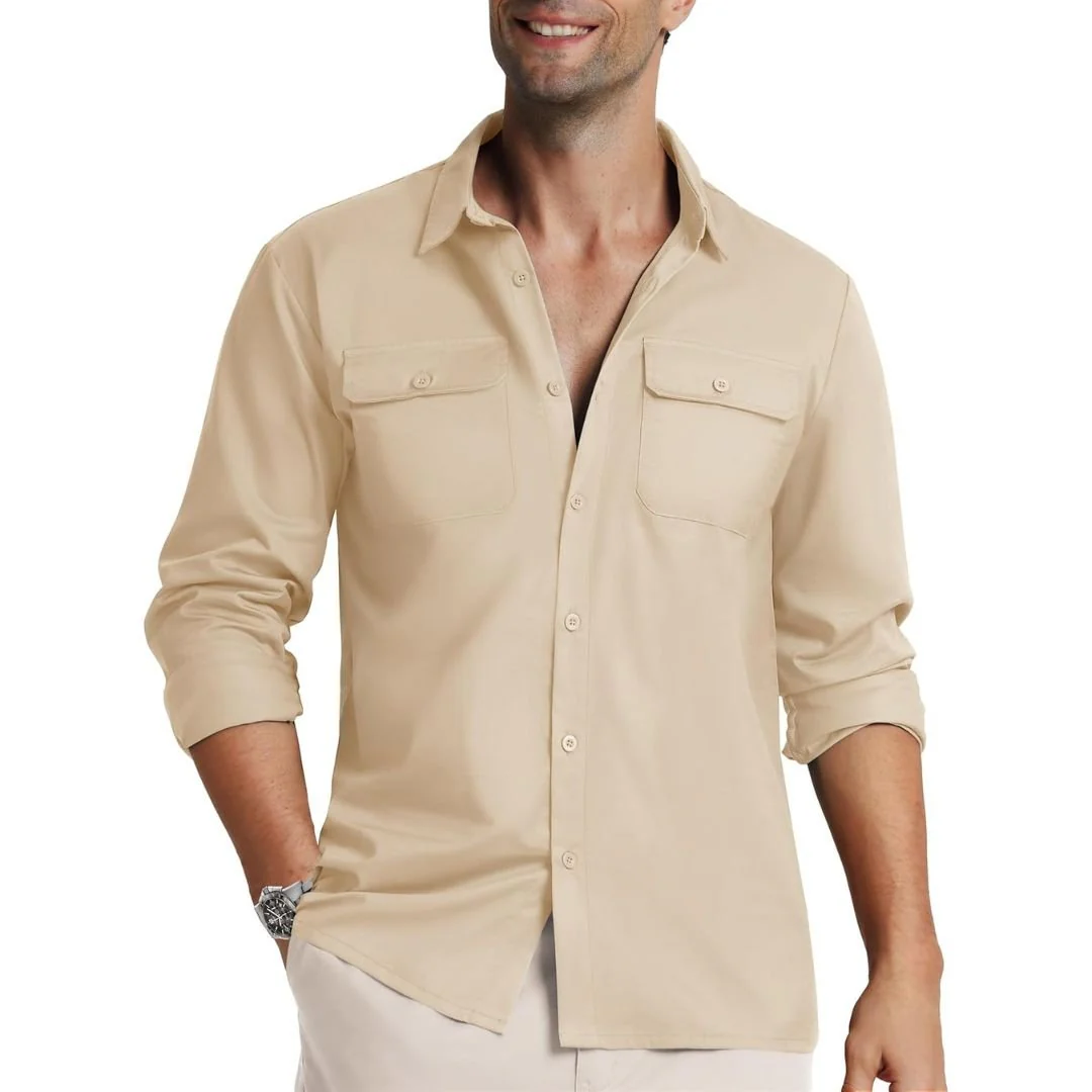 Men's Cotton Casual Button-Up Long Sleeve Shirts