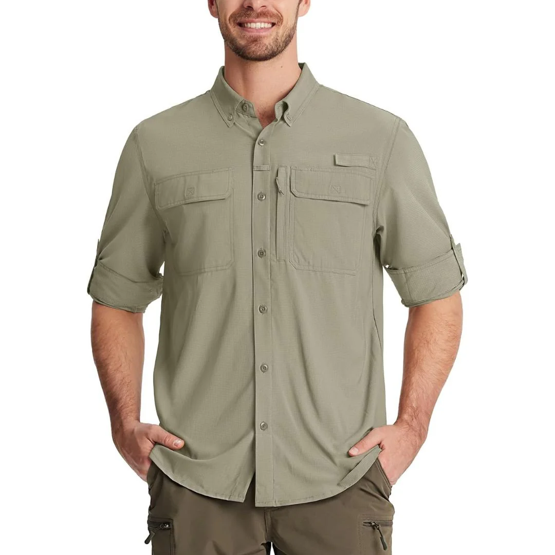 Men's Fishing Shirts UPF50+ Sun Protection Shirts with Zipper Pockets