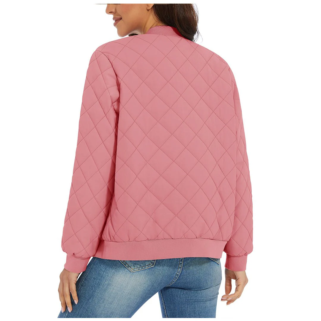 Women's Diamond Quilted Jackets Lightweight Casual Bomber Jacket