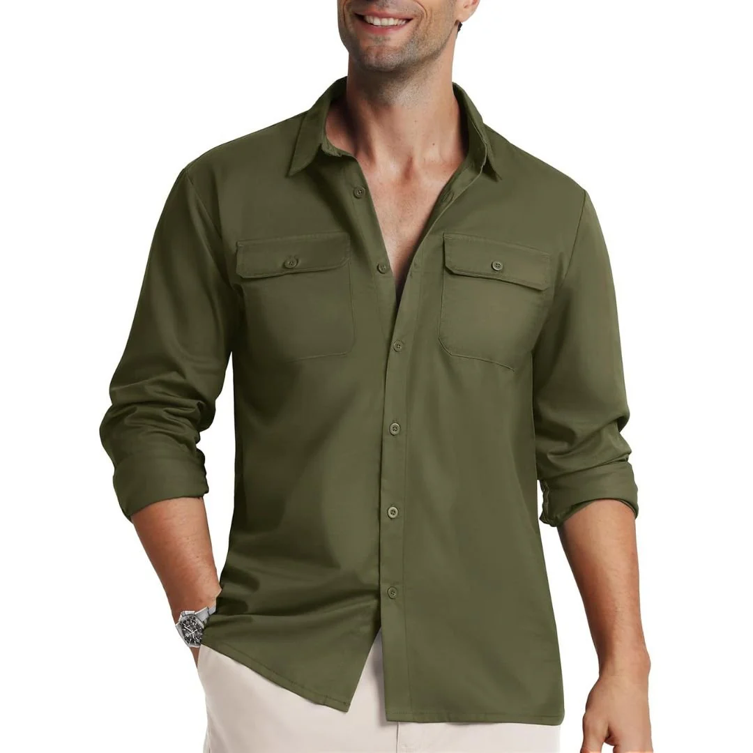 Men's Cotton Casual Button-Up Long Sleeve Shirts