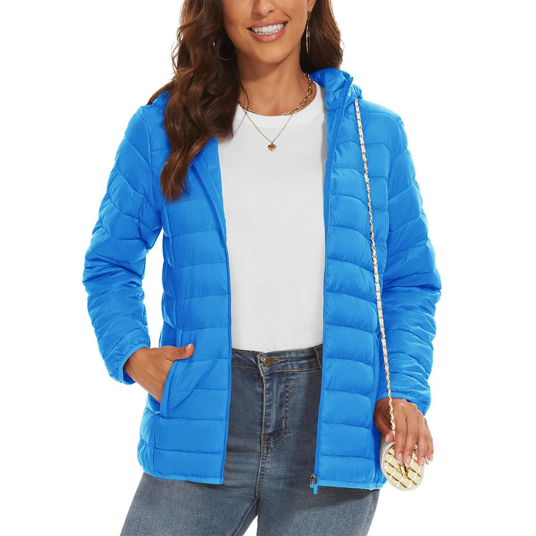 Women's Lightweight Puffer Full-zip Water-Resistant Winter Coat with Hood