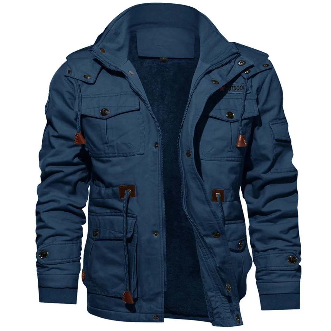 Men's Winter Cotton Fleece Lined Coats Warm Cargo Jackets with Hooded