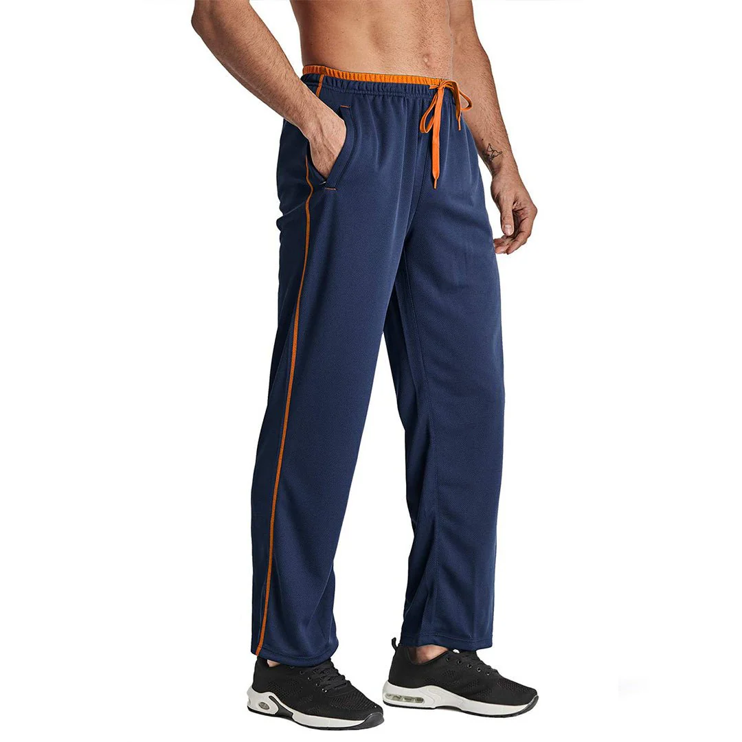 Men's Casual Open Bottom Mesh Sweatpants with Pockets