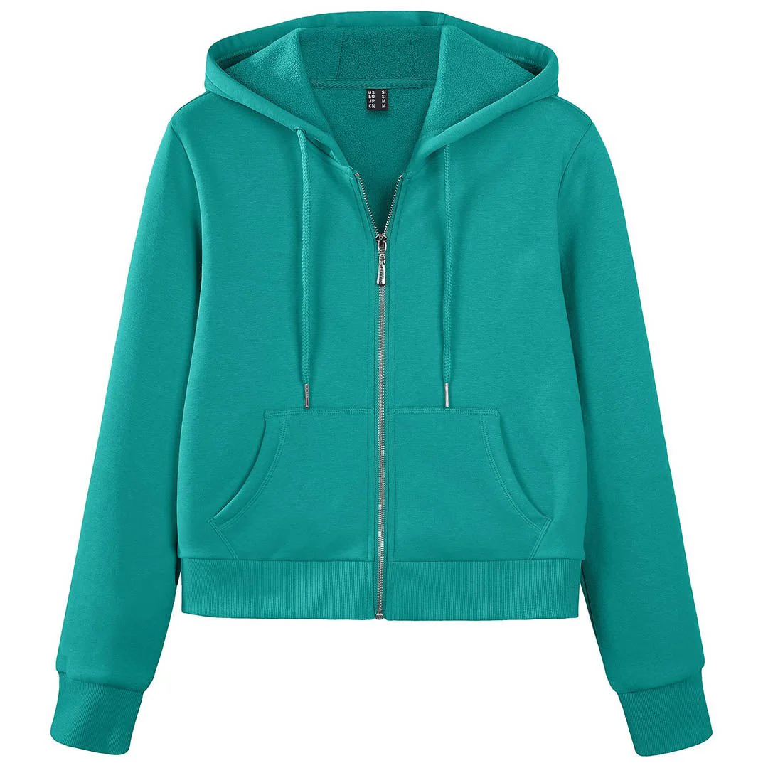 Women's Fleece Lined Full Zip Crop Tops Hoodies