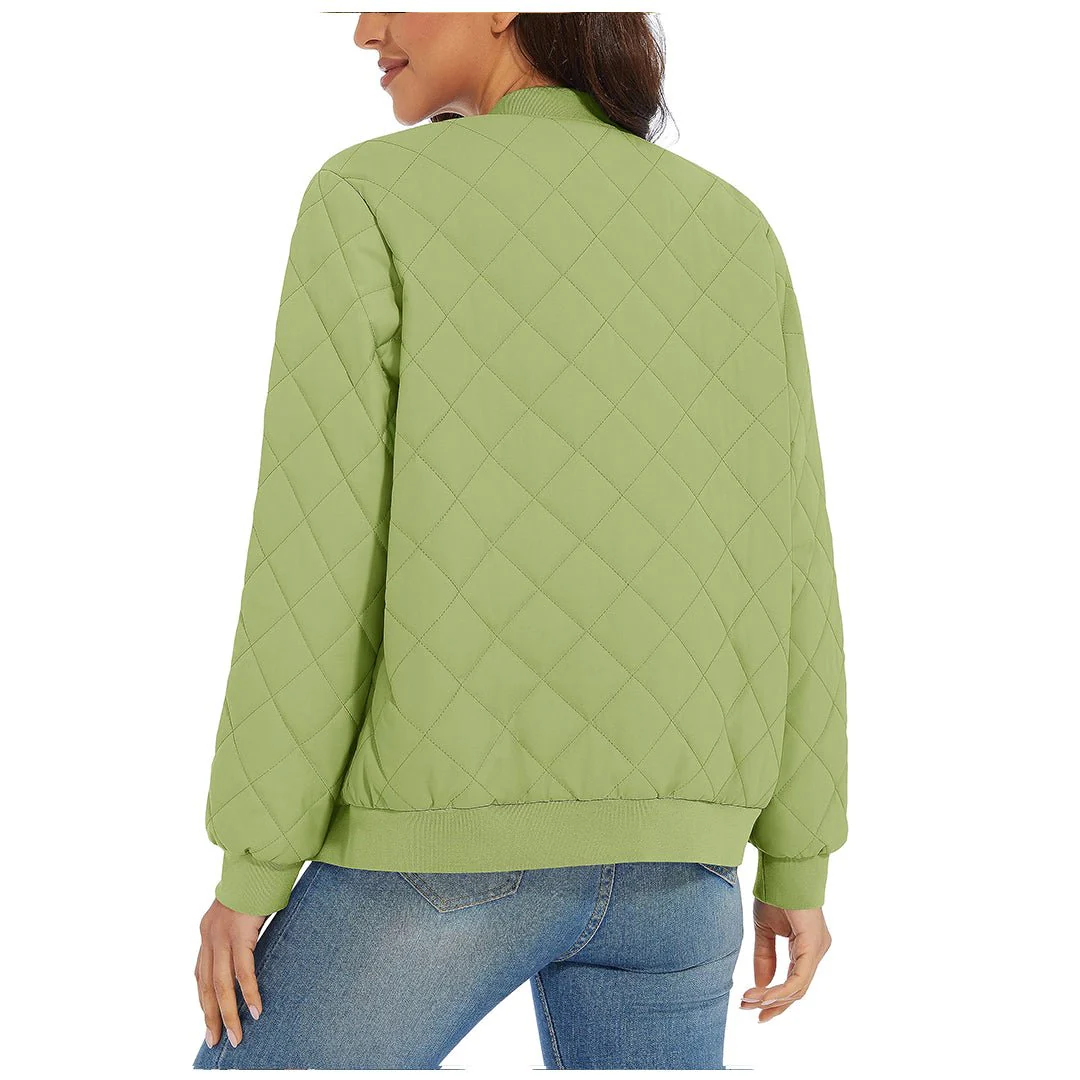 Women's Diamond Quilted Jackets Lightweight Casual Bomber Jacket