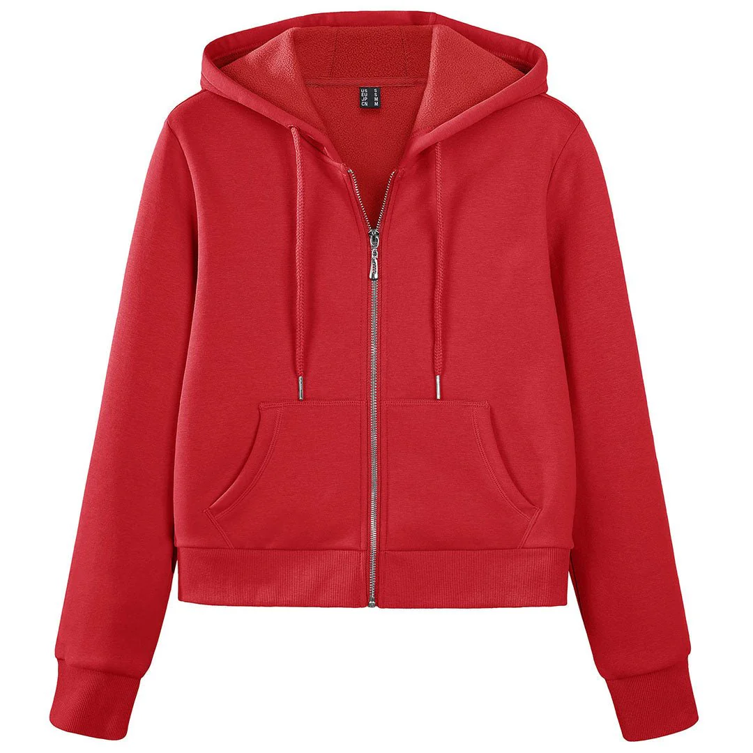 Women's Fleece Lined Full Zip Crop Tops Hoodies
