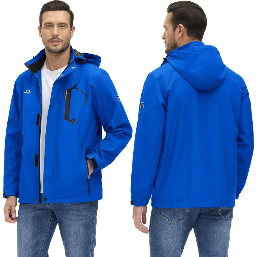 Men's Lightweight Waterproof Windproof Outdoor Hiking Jacket with Zipped Pockets
