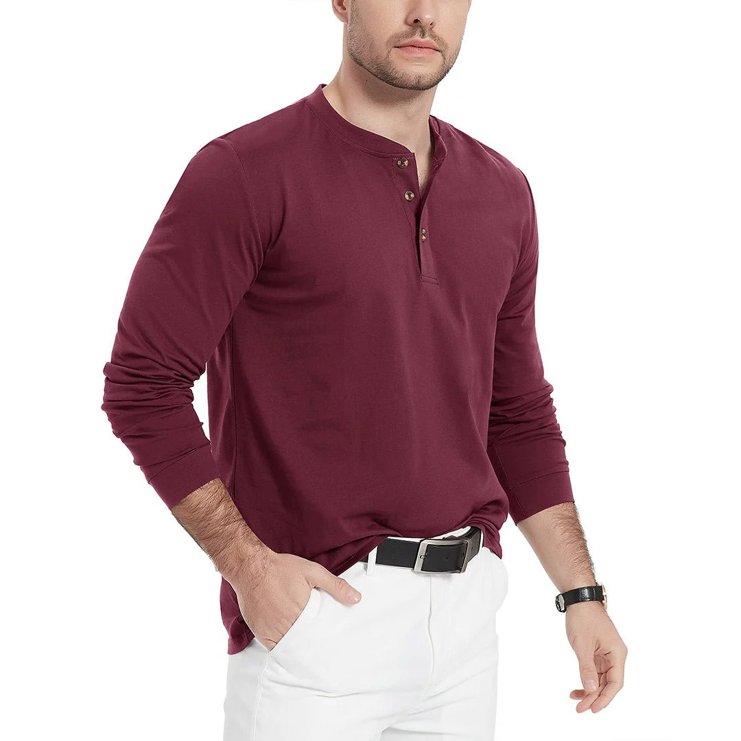 Men's Henley Long Sleeve Cotton Casual Moisture Wicking Shirts