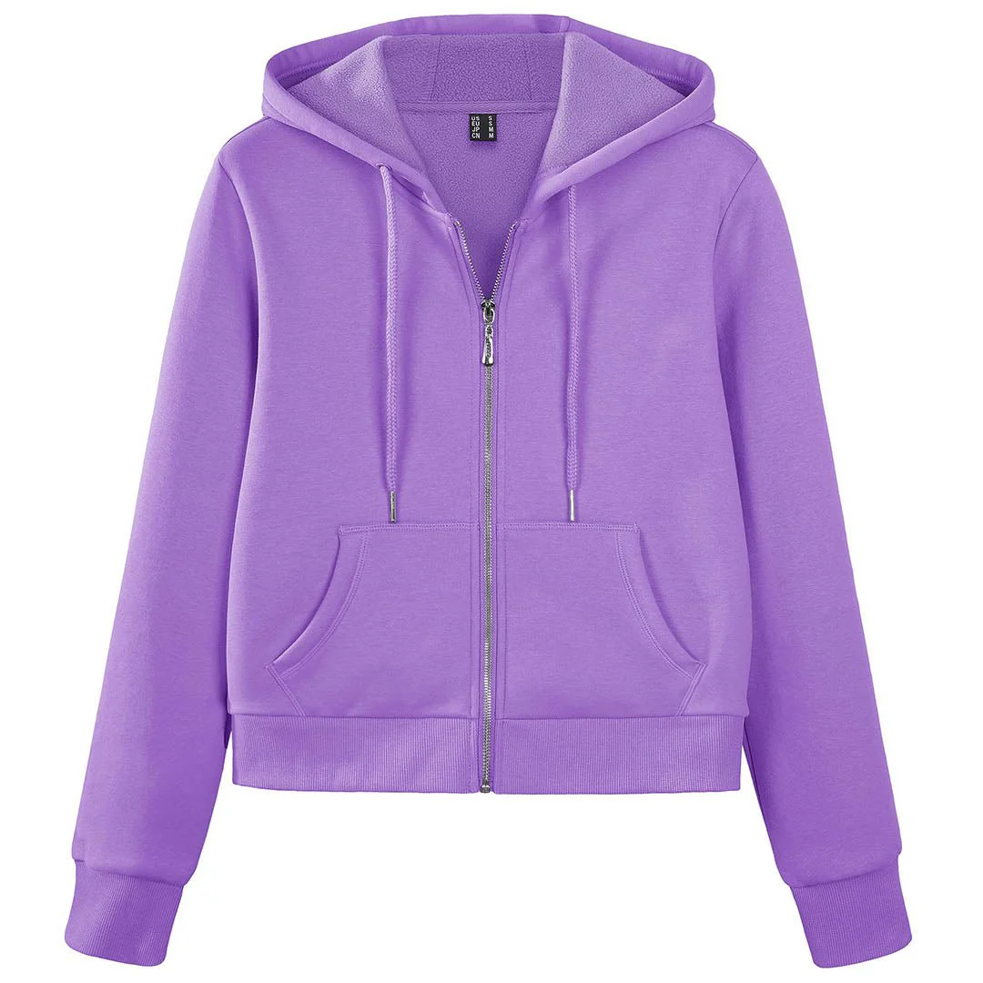 Women's Fleece Lined Full Zip Crop Tops Hoodies