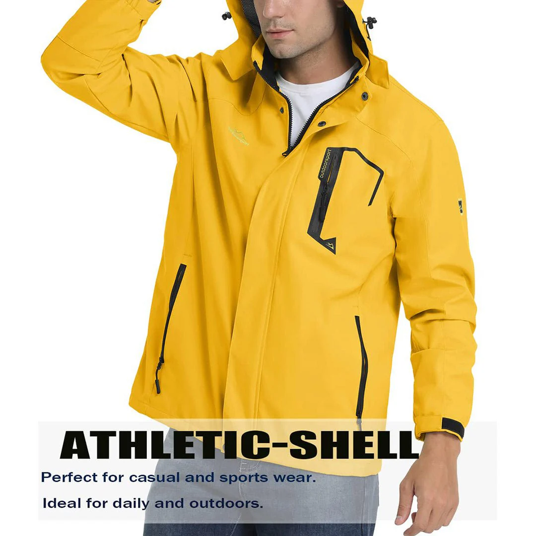 Men's Lightweight Waterproof Windproof Outdoor Hiking Jacket with Zipped Pockets
