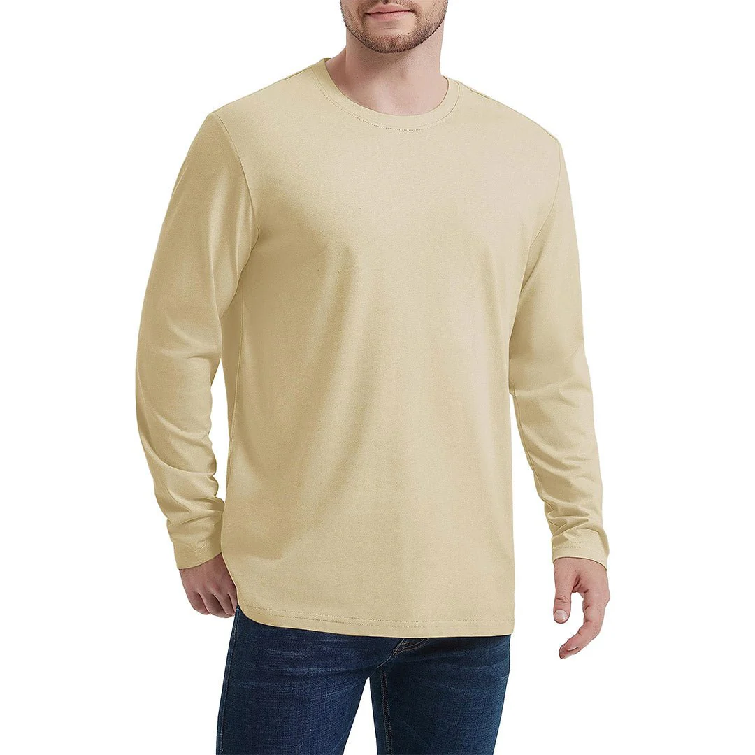 Men's Cotton Solid Color Classic Casual Long Sleeve T-shirt