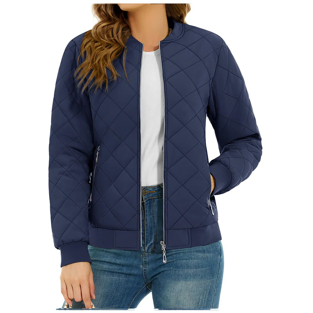 Women's Diamond Quilted Jackets Lightweight Casual Bomber Jacket
