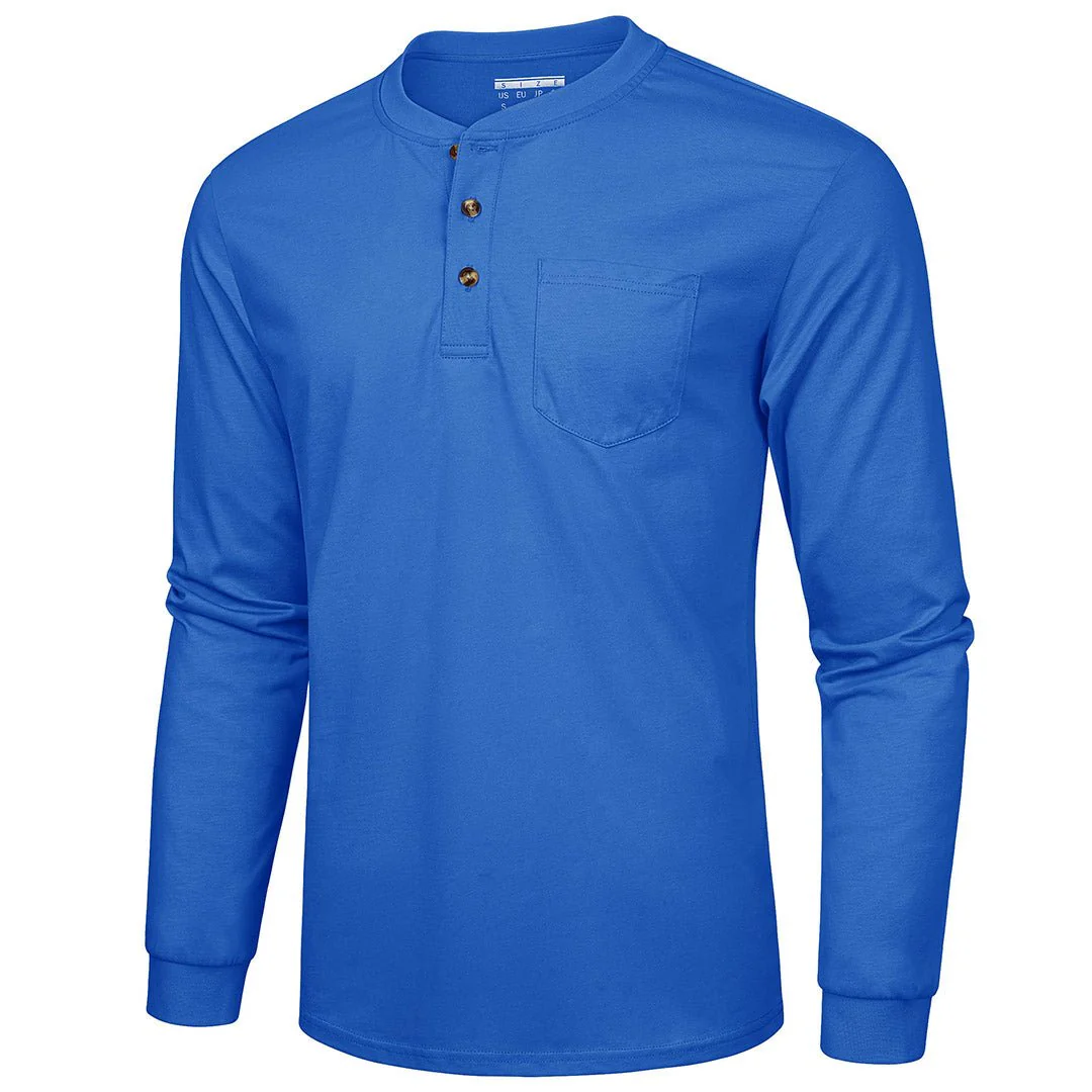 Men's Cotton Henley Moisture Wicking Casual Shirts Long Sleeve