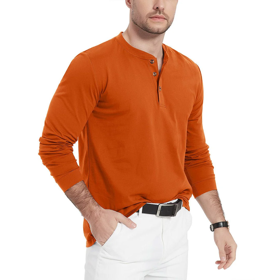 Men's Henley Long Sleeve Cotton Casual Moisture Wicking Shirts
